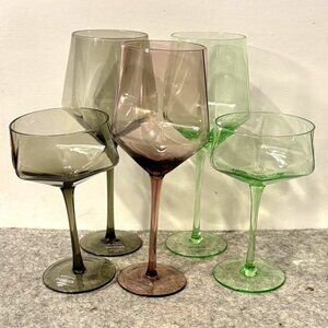Set of 5 Variety Colors of Over & Back Cocktail Glasses 3 -9.5" Wine glasses and